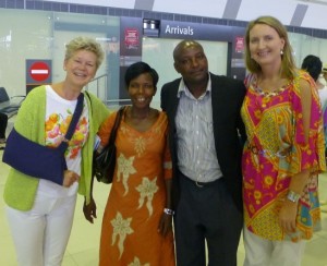 Hilary, Jesca, Richard, and Jane at the arrivals hall Perth Airport
